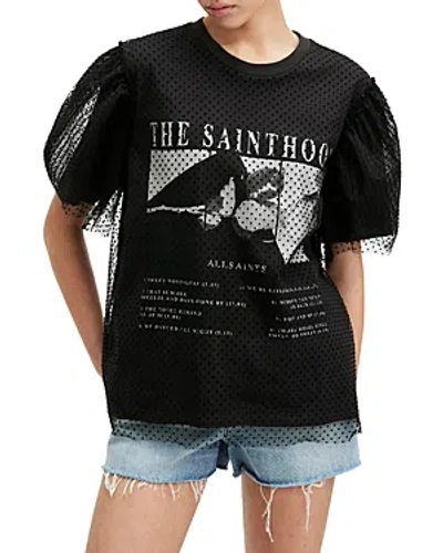 Allsaints Tommi Mesh Overlay Graphic Tee In Washed Black