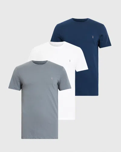 Allsaints Tonic Crew Ramskull T-shirts 3 Pack In Blue/blue/opt Wht