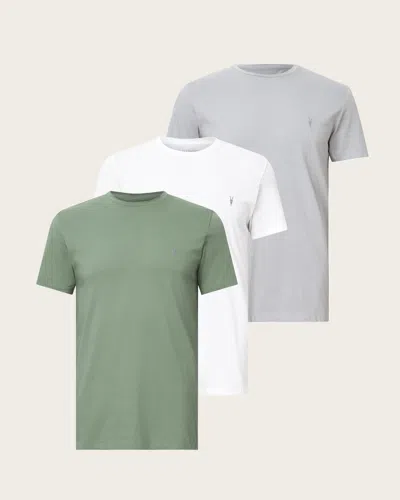 Allsaints Tonic Crew Ramskull T-shirts 3 Pack In White/green/grey