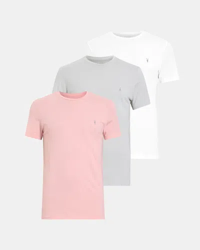 Allsaints Tonic Crew Ramskull T-shirts 3 Pack In White/pink/grey