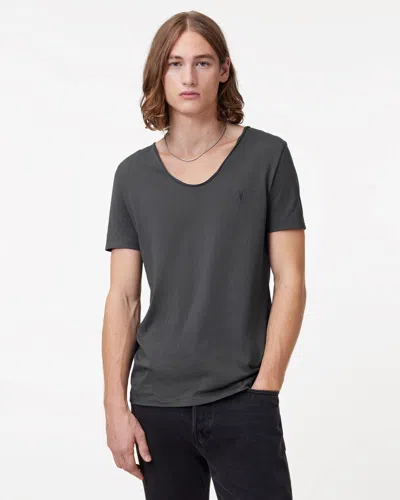 Allsaints Tonic Scoop Neck Slim Ramskull T-shirt In Carter Grey