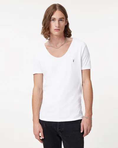 Allsaints Tonic Scoop Neck Slim Ramskull T-shirt In Optic White