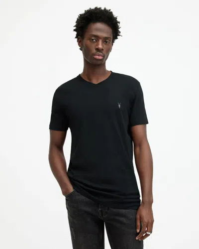 Allsaints Tonic V-neck Slim Fit Ramskull T-shirt In Black