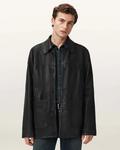 Allsaints Toulouse Single Breasted Leather Coat In Black
