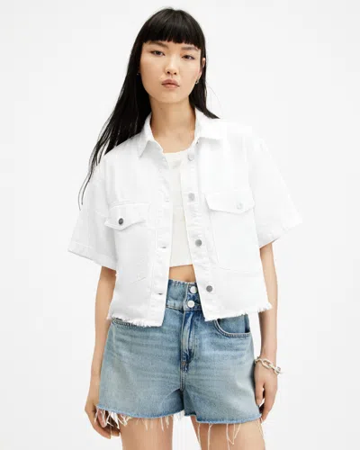 Allsaints Tove Cropped Oversized Denim Shirt In Off White