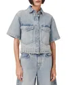 Allsaints Tove Embellished Short Sleeve Oversize Denim Button-up Shirt In Light Indigo