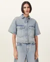 Allsaints Tove Embellished Short Sleeve Oversize Denim Button-up Shirt In Light Indigo