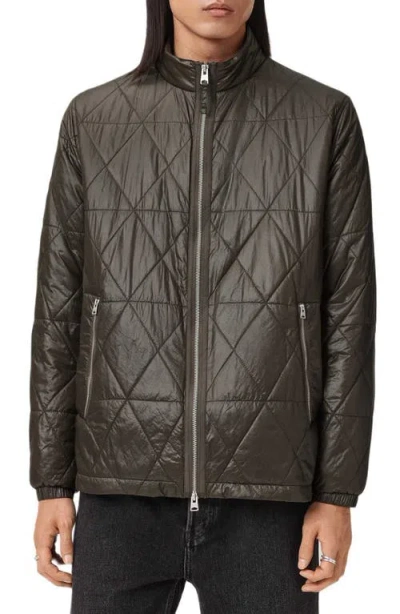 Allsaints Mens Forest Green Tribex Shine Funnel-neck Quilted Jacket Xl