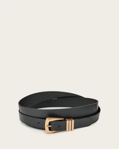 Allsaints Trinity Leather Belt In Black/warm Brass
