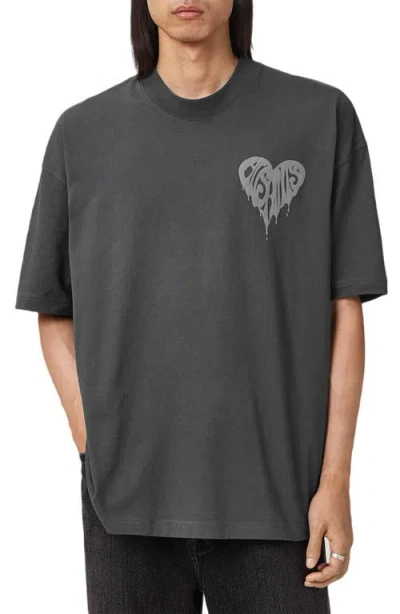 Allsaints Mens Washed Black Trip Branded Cotton-jersey T-shirt In Gray