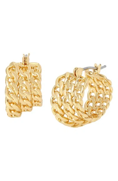 Allsaints Tripe Chain Hoop Earrings In Gold