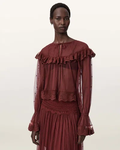 Allsaints Trixie Lace Embroidered Top In Red