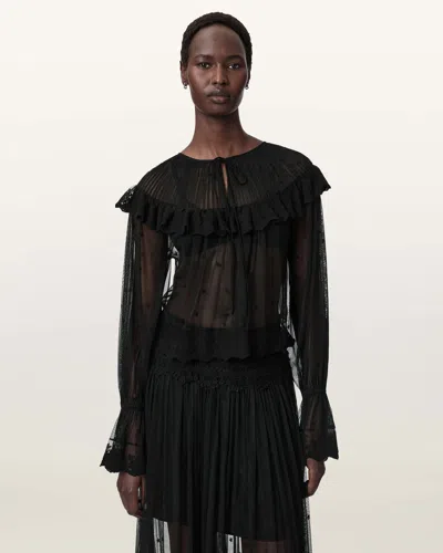 Allsaints Trixie Lace Embroidered Top In Black