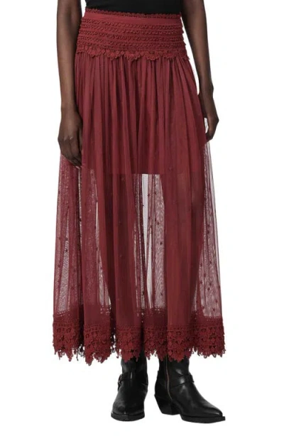 Allsaints Trixie Lace Maxi Skirt In Burgundy