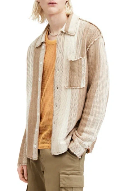 Allsaints Truck Stripe Cotton Cardigan In Dust Taupe