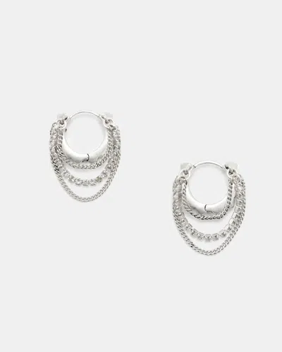 Allsaints Trudy Small Chain Hoop Earrings In Warm Silver/crystl