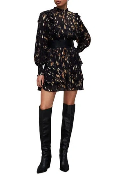Allsaints Tulia Ronnie Long Sleeve Minidress In Black