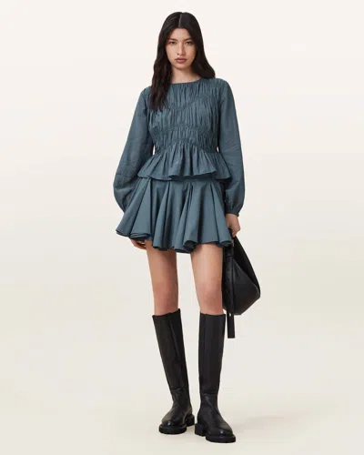 Allsaints Tulip Blue Cotton Mini Skirt,