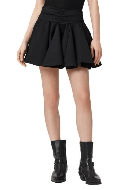 Allsaints Womens Black Tulip Gathered-waist Stretch-woven Mini Skirt