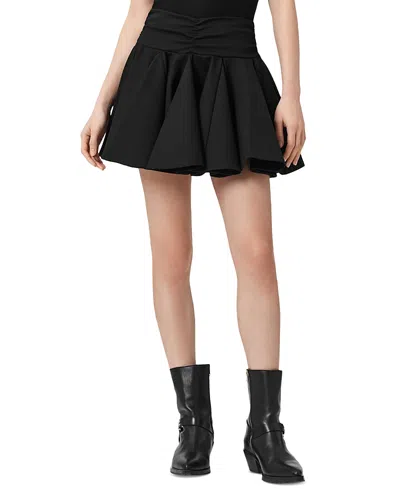 Allsaints Womens Black Tulip Gathered-waist Stretch-woven Mini Skirt