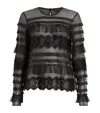 Allsaints Womens Black Arlea Lace-trim Long-sleeve Woven Top In Black