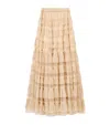 Allsaints Womens Blush Pink Aude Ruffle Woven Maxi Skirt In Brown