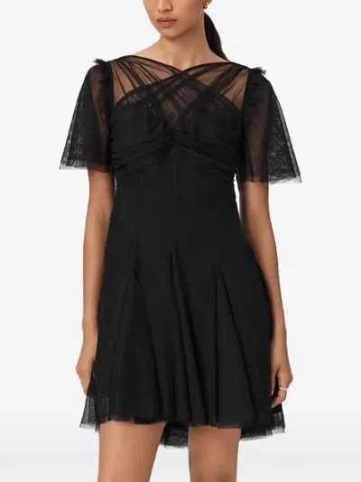 Allsaints Womens Black Madi Flutter-sleeved Woven Mini Dress