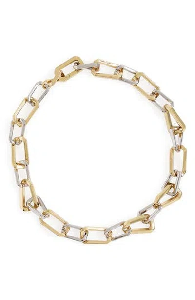 Allsaints Two Tone Assorted Hex Link Necklace In Gold