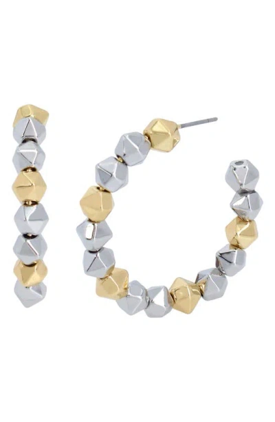 Allsaints Two-tone Geometric Beaded Hoop Earrings In Rhodium