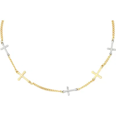 Allsaints Two-tone Cross Station Necklace In Multi