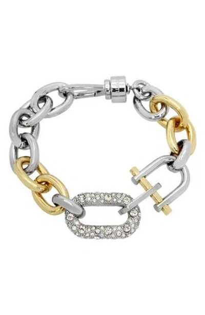 Allsaints Two-tone Crystal Link Bracelet In Metallic