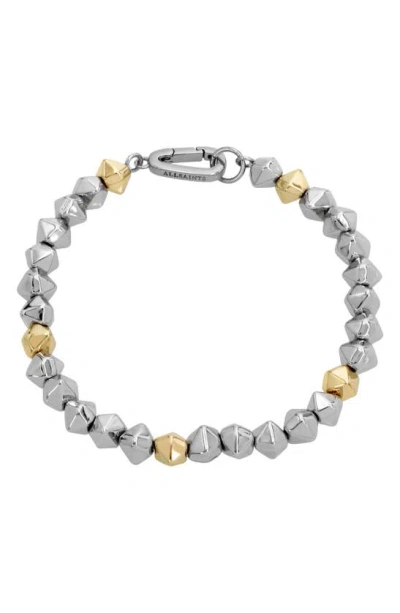 Allsaints Geometric Beaded Bracelet In Silver/gold
