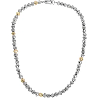 Allsaints Two-tone Geometric Beaded Necklace In Gray