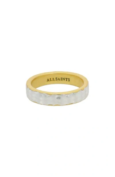 Allsaints Two-tone Hammered Band Ring In Warm Silver/ Brass