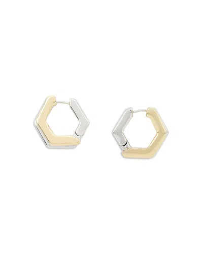 Allsaints Two Tone Hexagon Asymmetrical Double Huggie Hoop Earrings In Gold