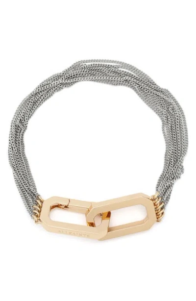 Allsaints Two-tone Layered Chain Bracelet In Metallic