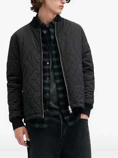 Allsaints Tyk Diamond-quilted Bomber Jacket In Gray