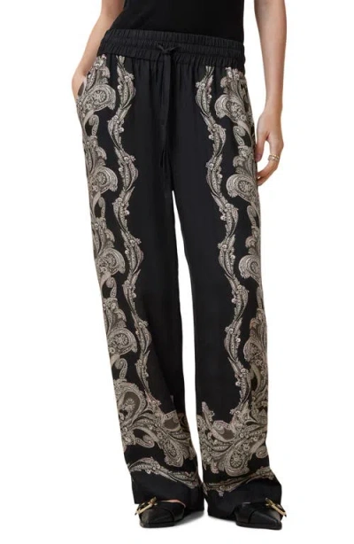 Allsaints Tyler Paisley Print Drawstring Pants In Lita Black