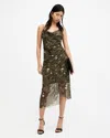 Allsaints Ulla Kora Floral Mesh Slipdress In Khaki Green