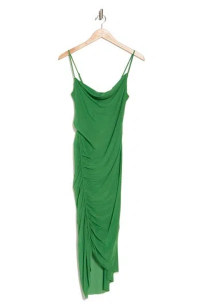 Allsaints Ulla Ruched Mesh Midi Slipdress In Strong Green