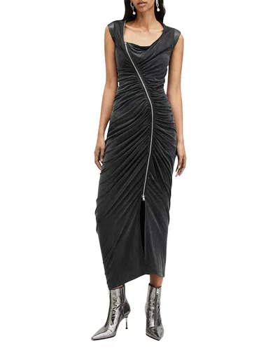 Allsaints Umbra Gathered Maxi Dress In Black