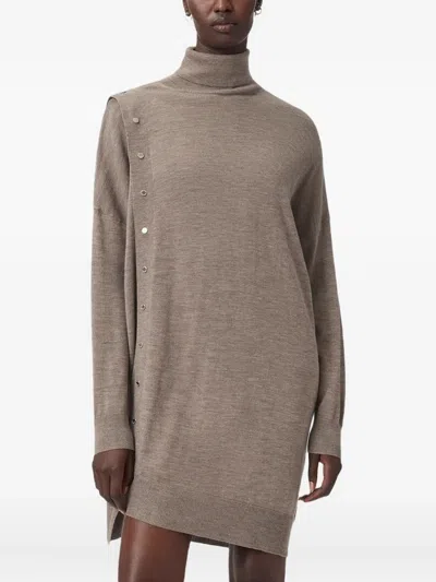 Allsaints Umi Roll-neck Mini Dress In Gray