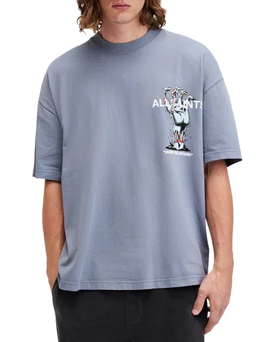 Allsaints Undergang Oversized Crewneck Graphic Tee In Damson Blue