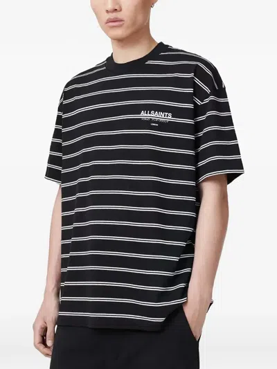 Allsaints Undergorund Logo-print Horizontal-stripe T-shirt In Black