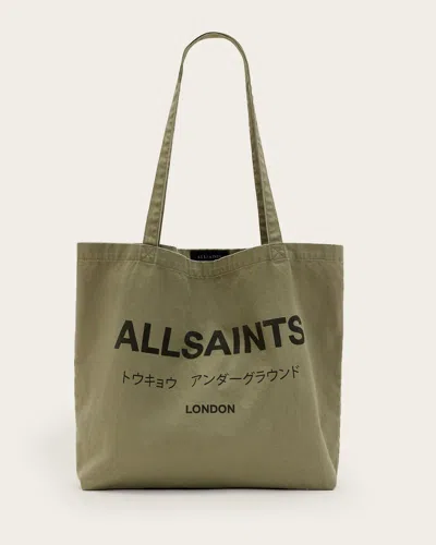 Allsaints Undergound Logo Printed Tote Bag In Nori Green