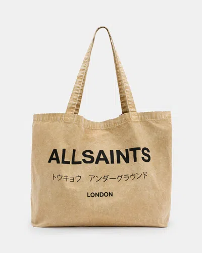 Allsaints Underground Acid Wash Logo Tote Bag In Pitt Brown
