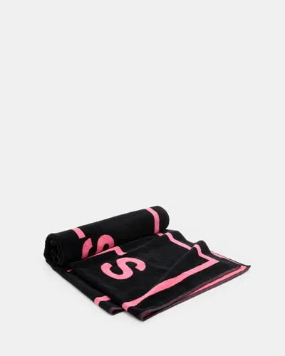 Allsaints Underground Beach Towel In Black/hot Pink