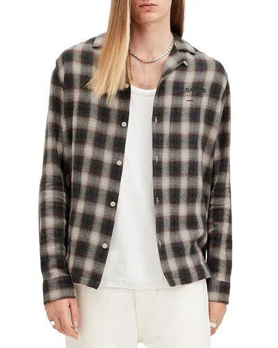 Allsaints Underground Logo Check Long Sleeve Shirt In Bison Red