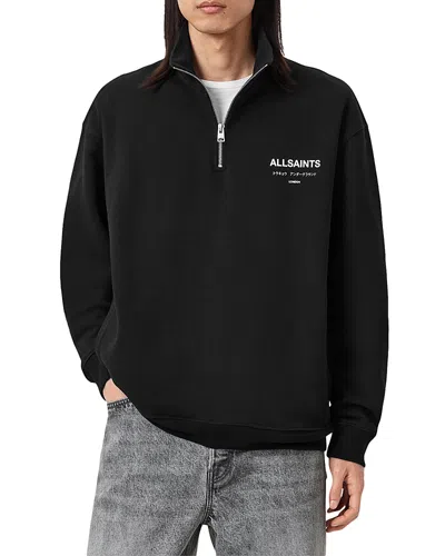 Allsaints Underground Cotton Logo Print Oversized Fit Half Zip Sweatshirt In Black