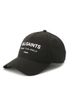 Allsaints Underground Logo Adjustable Ripstop Baseball Cap In Black / Matte Black